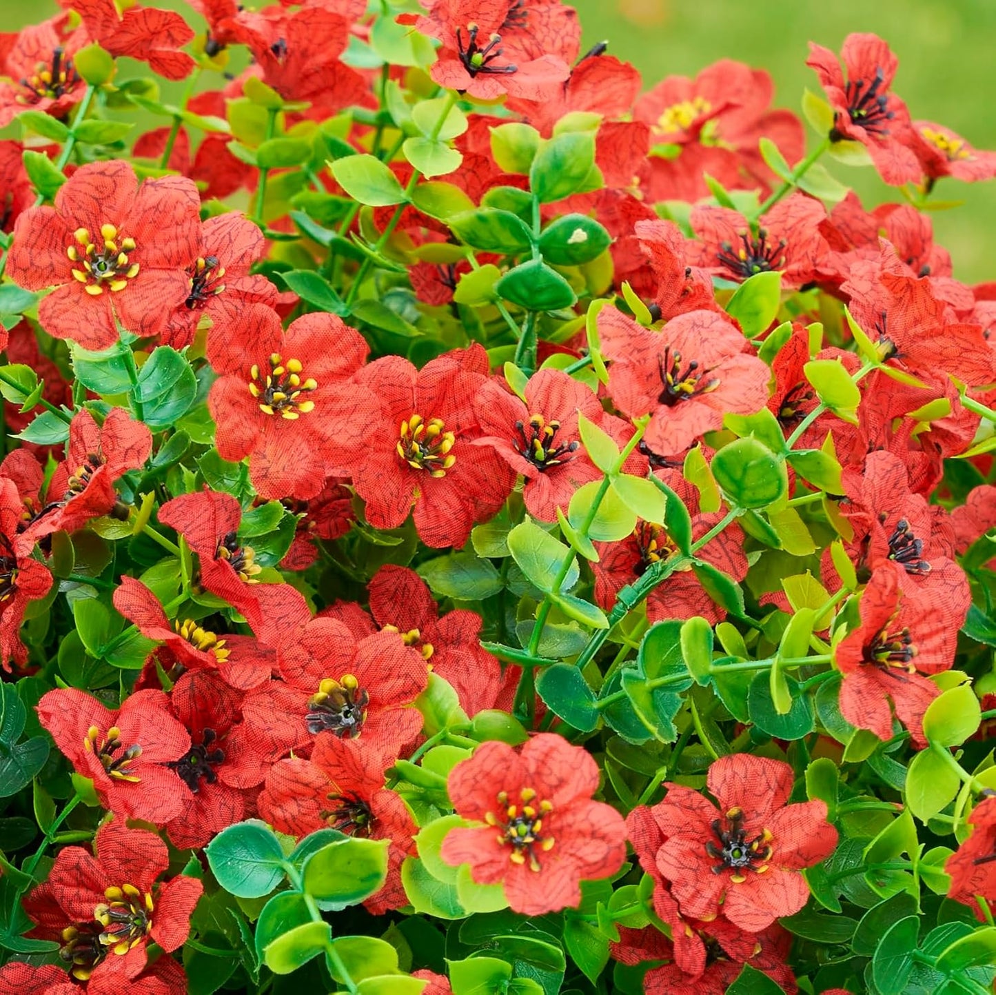 HyeFlora Artificial Flowers for Outdoor Indoor Garden Home Decoration, Faux Flower Daisy with Eucalyptus Leaves Fake Plants Greenery Boxwood Porch Patio, 12 Bundles (Mix Pink Red Purple Yellow)