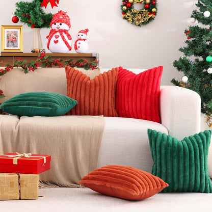 Pallene Faux Fur Plush Throw Pillow Covers 18x18 Set of 2, Luxury Soft Fluffy Striped Decorative Pillow Covers for Sofa, Couch, Living Room, Cream White