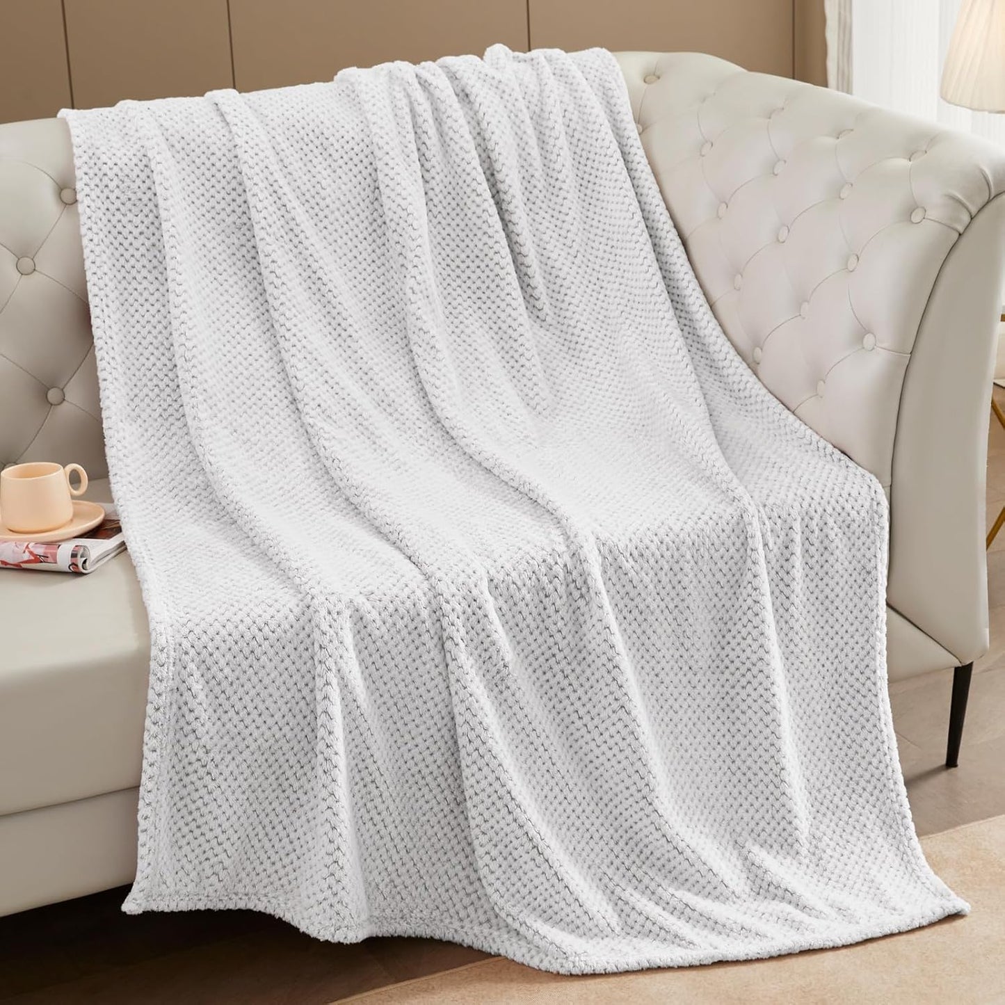 Exclusivo Mezcla Fleece Throw Blanket Extra Large, Super Soft and Warm Blankets for Couch, Sofa and Bed Waffle Textured, Cozy, Fuzzy and Lightweight (Slate Blue, 50x70 Inches)