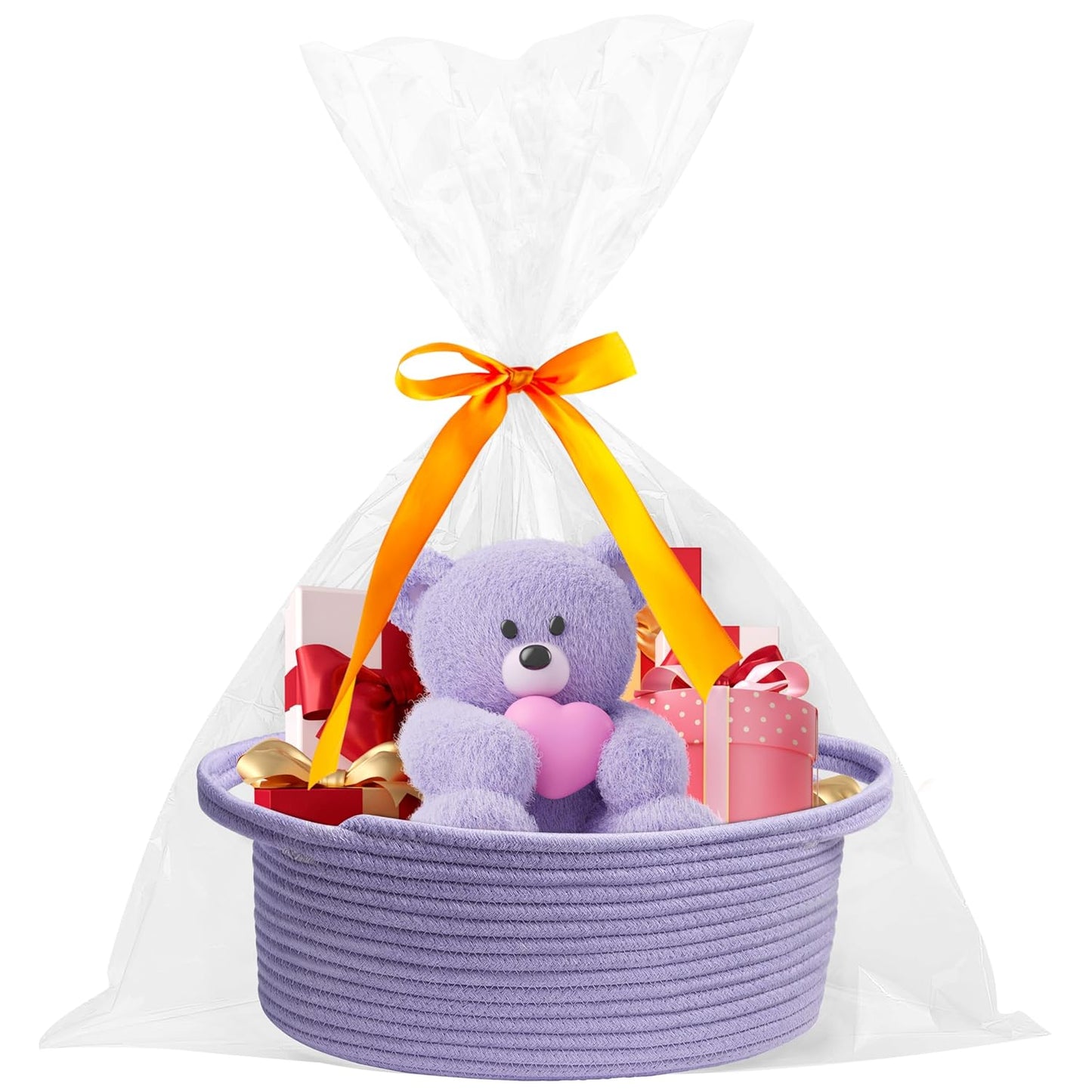 Pro Goleem Small Woven Basket with Gift Bags and Ribbons Durable Baskets for Mothers Day Gifts Empty Small Rope Basket for Storage 12"X 8" X 5" Baby Toy Baskets with Handles, White