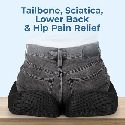 5 STARS UNITED Seat Cushion - Memory Foam Chair Cushion for Tailbone Pain Relief - Ergonomic Support for Coccyx, Sciatica & Butt - Office, Desk & Gaming Chair, Car Seat, Wheelchair, Airplane, Black