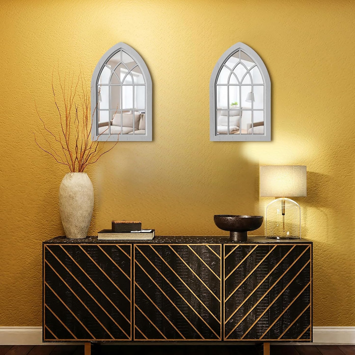ZEXUIRU 4 Set. Rustic Wall Mirrors for Bedroom Bathroom Living Room Entryway Wood Farmhouse Square Easy to Hang Framed Decorative Accent Hanging Wall-Mounted Mirror Set for Living Room - Black