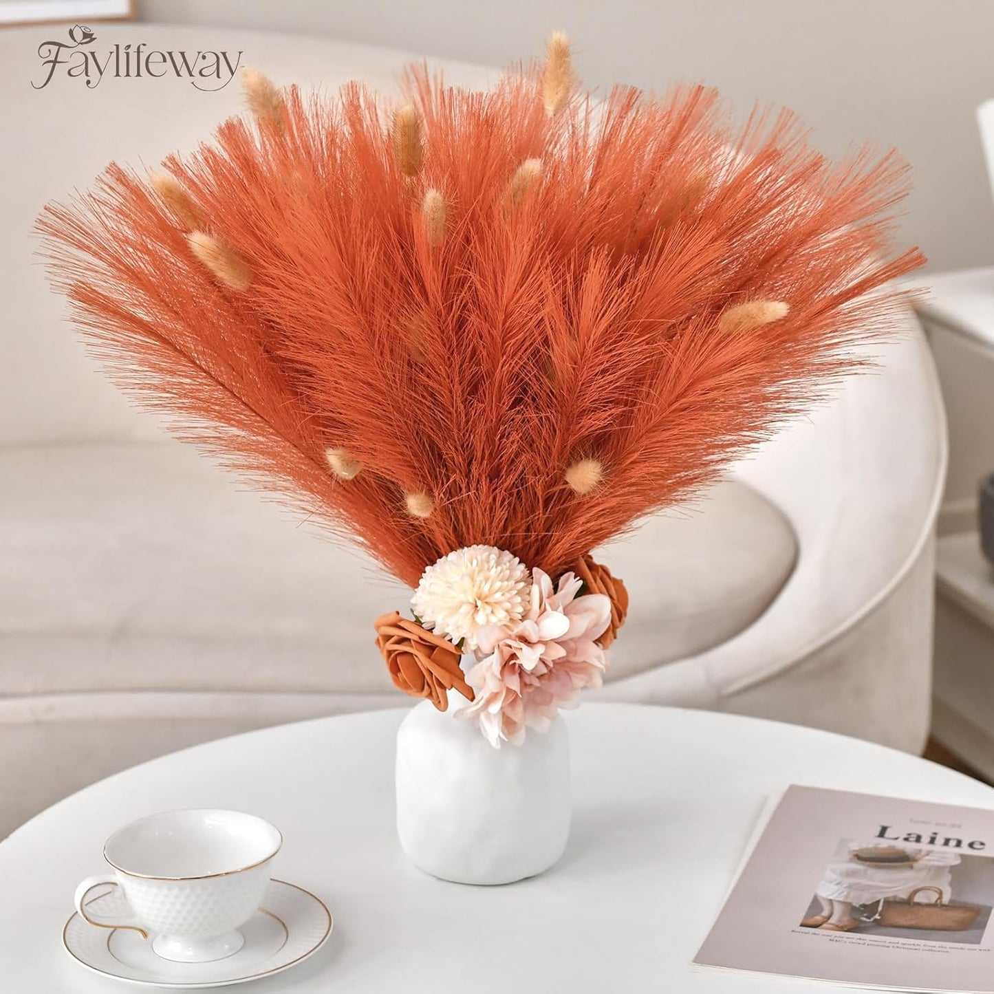 50pcs Pampas Grass 17in for Living Room Decor, Blush Pink Pampas Grass Decor, Fluffy Pink Flowers for Home Birthday Bathroom Baby Shower Wall Bow Decor(Blush & Cream & Pink)