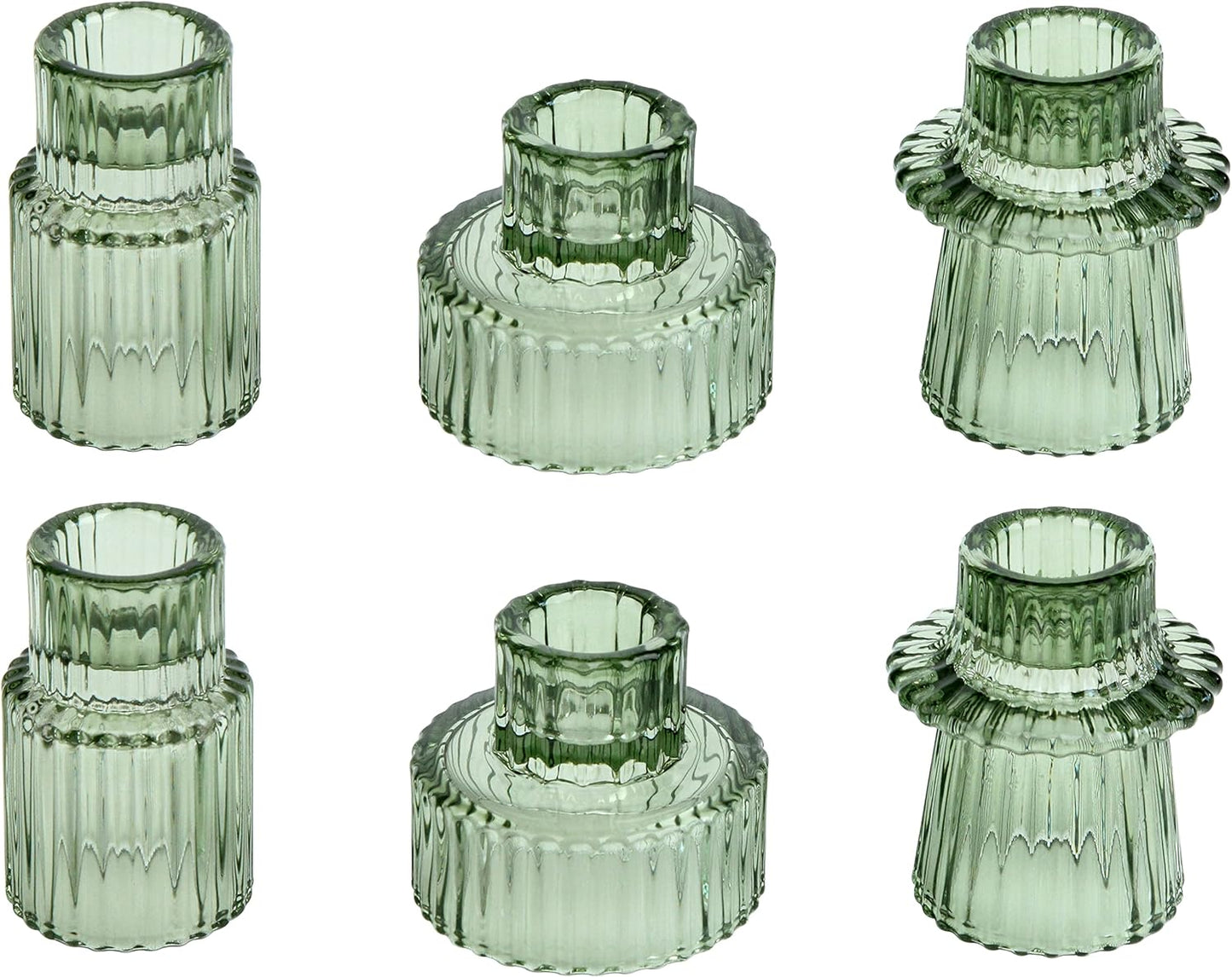 Vixdonos Taper Glass Candlestick Holders Tealight Candle Holders for Table Centerpieces, Wedding Decor and Dinner Party (6 Pcs, Green)