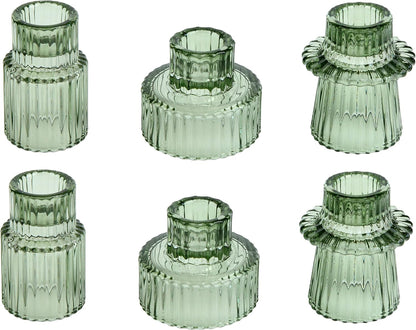 Vixdonos Taper Glass Candlestick Holders Tealight Candle Holders for Table Centerpieces, Wedding Decor and Dinner Party (6 Pcs, Green)