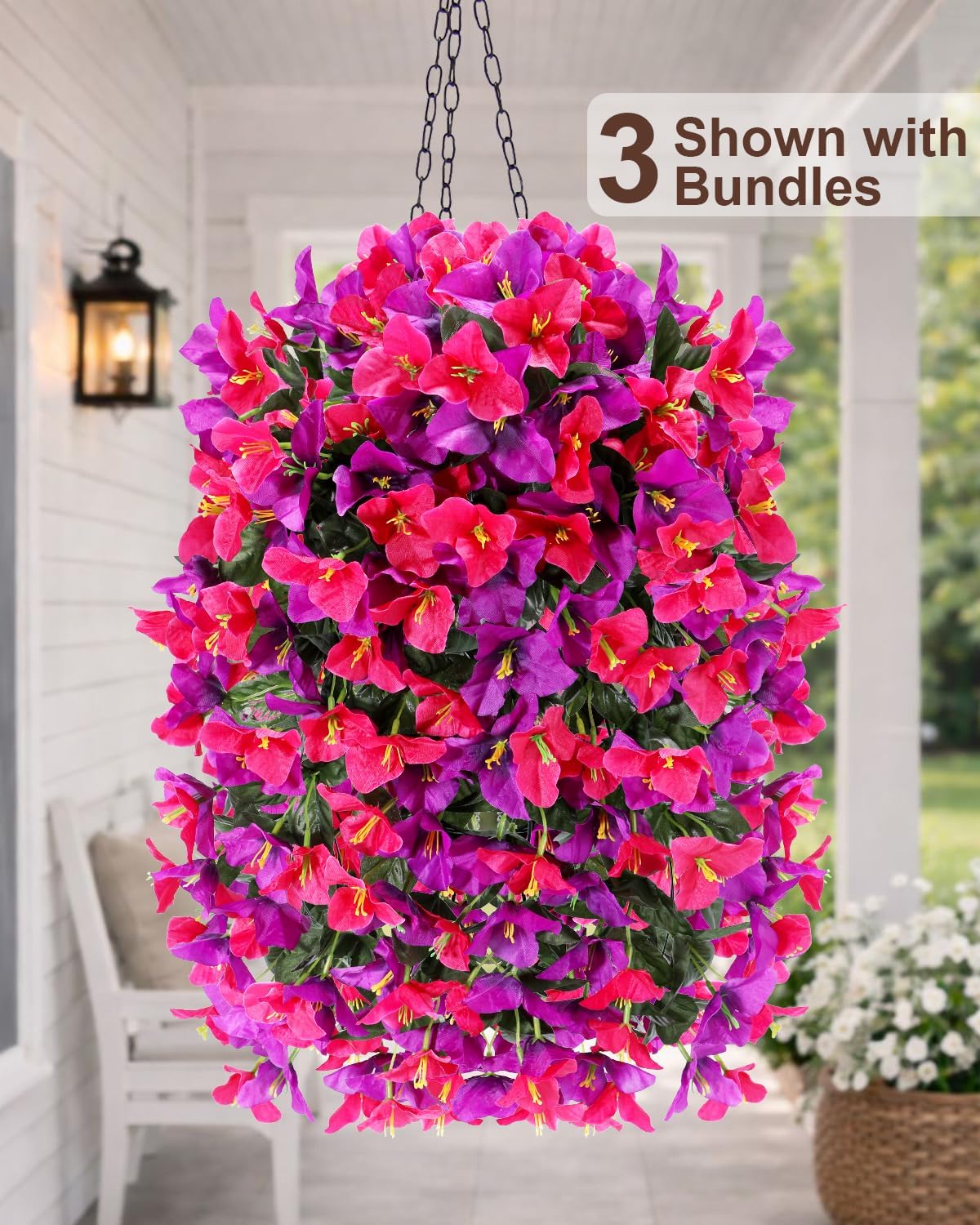 Artificial Flowers for Outdoors – 2 Bundles of UV-Resistant Artificial Bougainvillea, Realistic Silk Flowers for Front Porch, Patio, Garden, Window Boxes & Hanging Baskets (Hot Pink, 2)