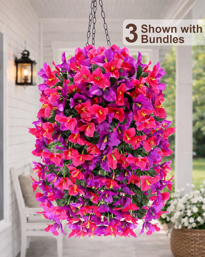 Artificial Flowers for Outdoors – 2 Bundles of UV-Resistant Artificial Bougainvillea, Realistic Silk Flowers for Front Porch, Patio, Garden, Window Boxes & Hanging Baskets (Hot Pink, 2)