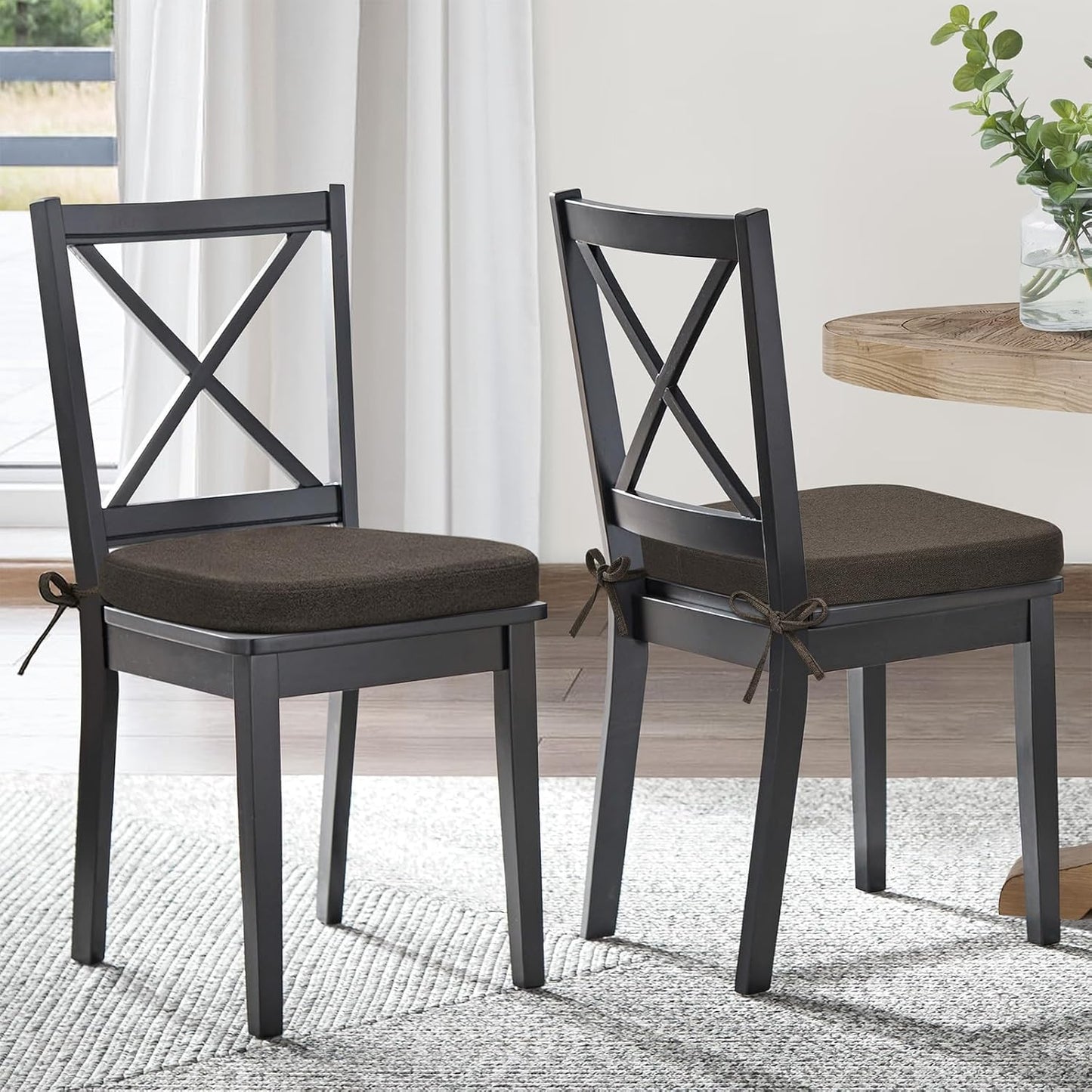 Shinnwa Dining Chair Pads, Patented Design Memory Foam Kitchen Chair Cushions with Ties and Washable Cover, 17" x 16" x 2", Black
