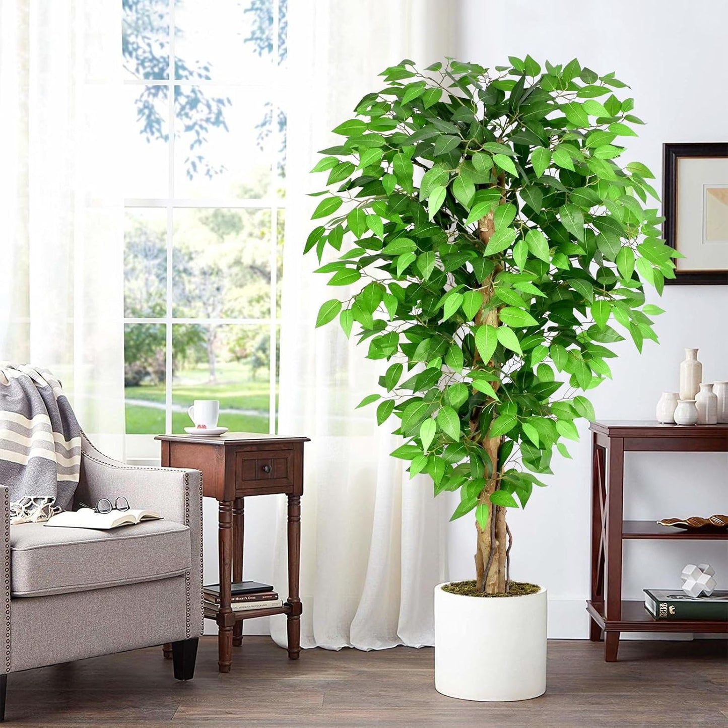 7ft Large Ficus Artificial Trees with Natural Curved Trunks, 84" Tall Lush Faux Tree for Home Decor Indoor, Green Lifelike Fake Ficus Tree Artificial Plants in Pot