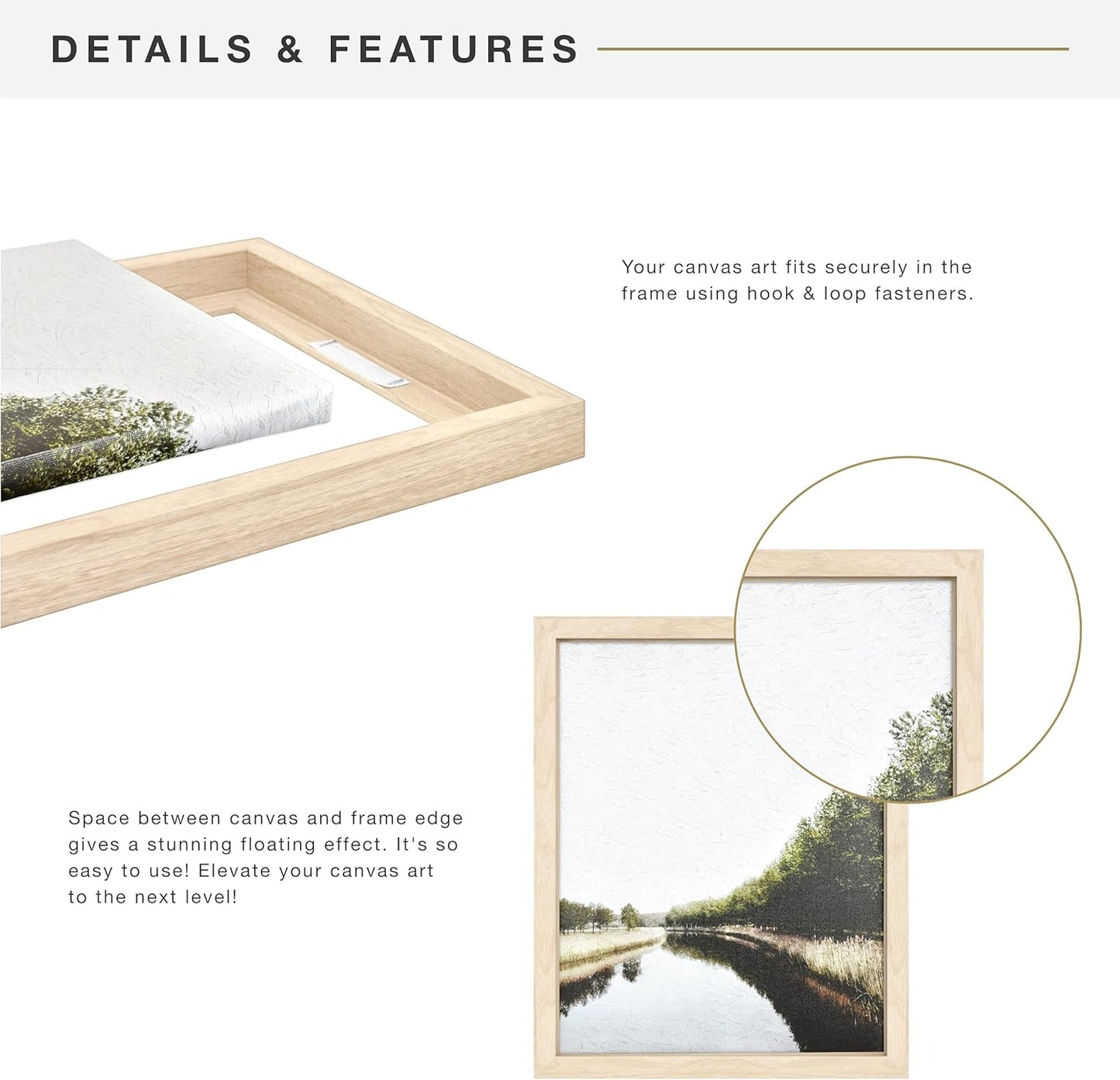 MCS Canvas Float Frames 8x10 Frame, Black Frame for Finished Canvases, Vertical & Horizontal Wall Hanging Frame with Adhesive for Canvas Paintings (1-Pack)