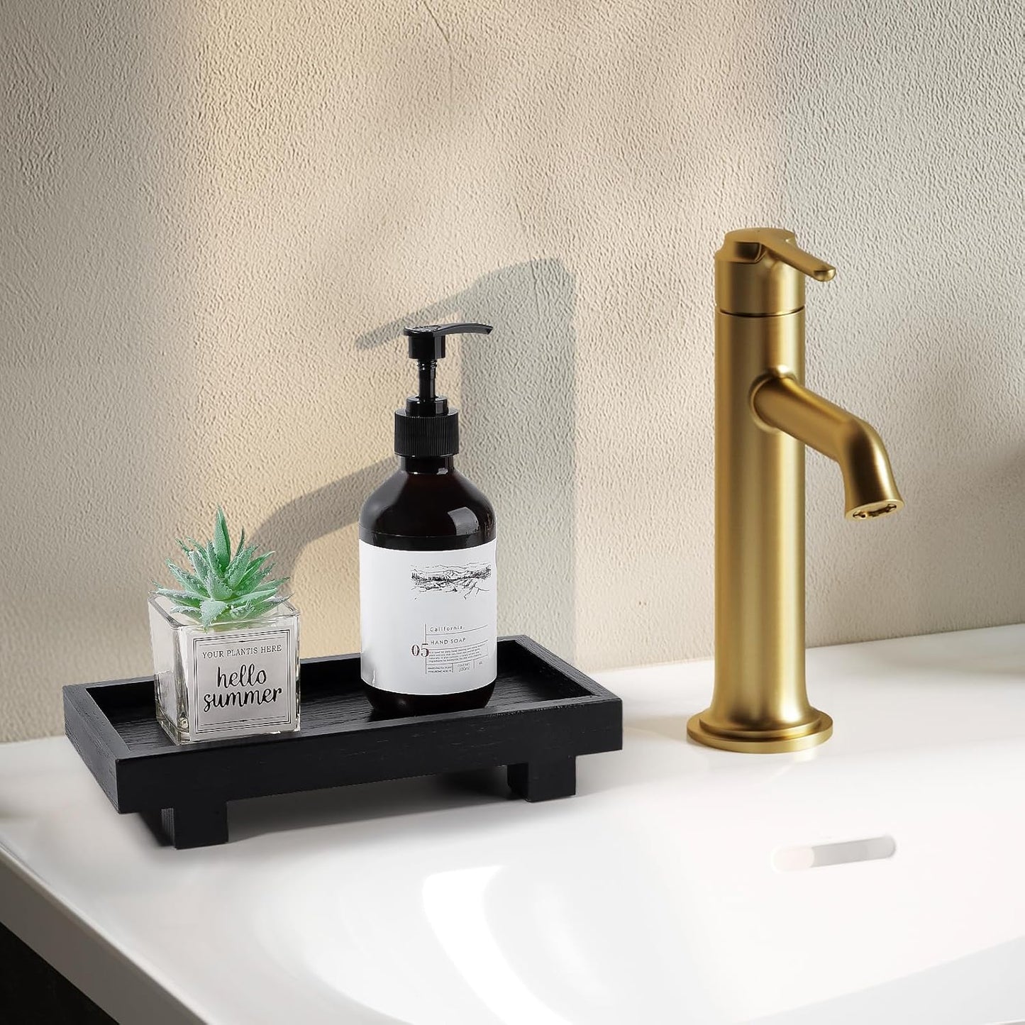 Decorative Tray Small Pedestal Stand Farmhouse Bathroom Decor Wooden Riser Display Stand for Vanity, Kitchen Countertop, Sink, 9.4 * 4.7 White