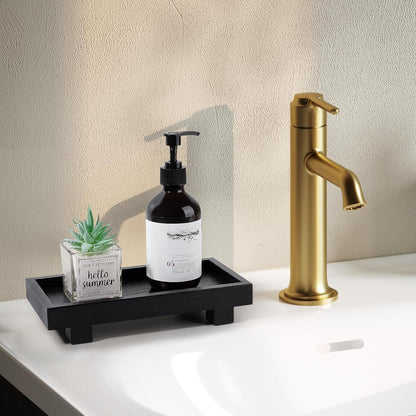 Decorative Tray Small Pedestal Stand Farmhouse Bathroom Decor Wooden Riser Display Stand for Vanity, Kitchen Countertop, Sink, 9.4 * 4.7 White