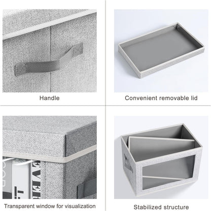 Homsorout Storage Bins with Lids - Fabric Closet Storage Bins with Window, Collapsible Baskets for Shelves 4 Pack, Home Decorative Boxes for Clothes, Closet, Office, Grey
