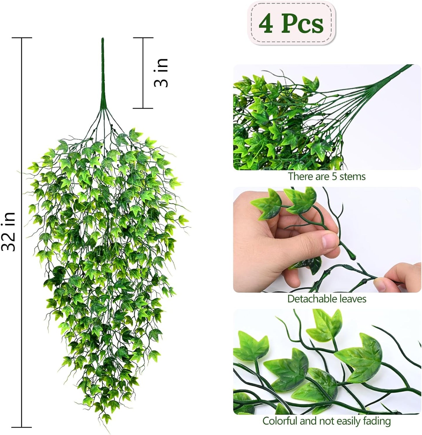 Waipfaru 4Pcs Fake Hanging Plants 2.7ft Fake Plants Eucalyptus Leaves UV Resistant Fake Vines Ivy Artificial Plants Outdoor Faux Plants Indoor Bedroom Living Room Boho Wall Porch Shelf Decor