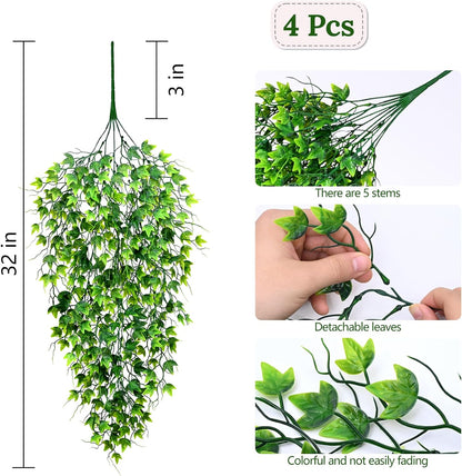 Waipfaru 4Pcs Fake Hanging Plants 2.7ft Fake Plants Eucalyptus Leaves UV Resistant Fake Vines Ivy Artificial Plants Outdoor Faux Plants Indoor Bedroom Living Room Boho Wall Porch Shelf Decor