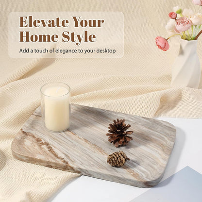Koville Romano Travertine Tray, 12"x8" Natural Stone Vanity Tray for Countertop Bathroom Kitchen Dresser, Decorative Marble Catchall Trays for Perfume Jewelry, Rectangular Serving Tray(Beige)
