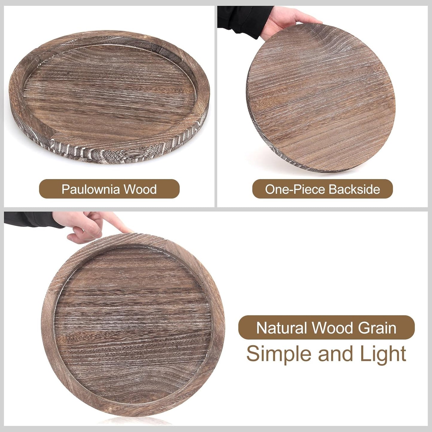Round Decorative Tray for Coffee Dining Table Countertop Small Wooden Serving Trays Farmhouse Kitchen Home Living Room Decor and Bathroom Accessories Tray Black Rustic Wood Candle Centerpiece Trays