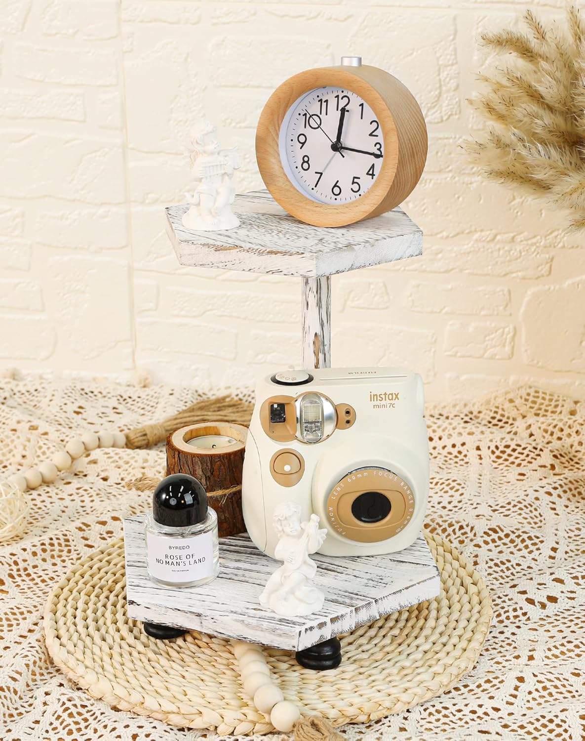 Tikea Farmhouse Wood Display Riser, 10 in. Farmhouse Pedestal Stand for Kitchen Bathroom Counter Decor, Round Display Tray for Soap Dispenser and Plant (Brown)