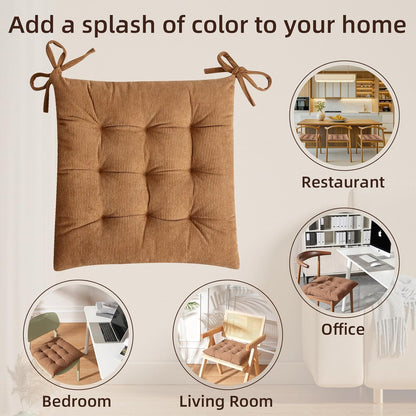 HLOVME Corduroy Chair Cushion with Ties Ultra Soft Warm Floor Cushion for Kids Reading Nook Comfortable Square Seat Cushion for Adult 15.7”x15.7”, White