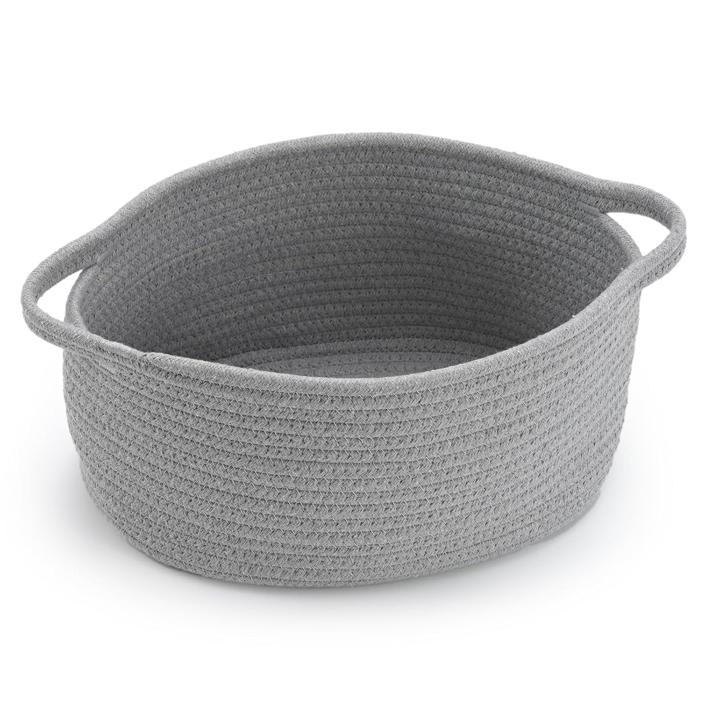 Happyiren Medium Woven Cotton Rope Basket with Handle Empty Decorative Gift Basket for Baby Shower, Graduation, Mother's Day, Nursery Storage 13" Dia x 8" W x 6" H