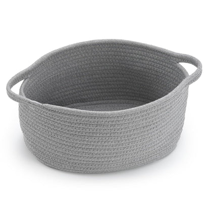 Happyiren Medium Woven Cotton Rope Basket with Handle Empty Decorative Gift Basket for Baby Shower, Graduation, Mother's Day, Nursery Storage 13" Dia x 8" W x 6" H