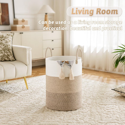 Artfeel Laundry Basket,Woven Cotton Rope Laundry Hamper,60L for Decor Storage of Dirty Clothes,Toys and Blankets in Bathroom,Baby Room and Living Room