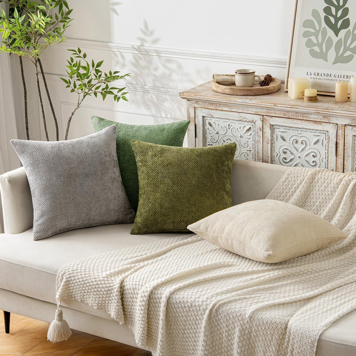 MIULEE Pack of 2 Couch Throw Pillow Covers 18x18 Inch Neutral Beige Modern Boho Accent Decorative Pillow Covers Soft Chenille Farmhouse Cushion Covers for Home Decor Bed Sofa Living Room