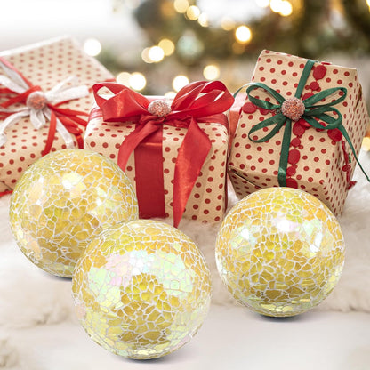 3Pcs Mosaic Glass Orbs Decorative Balls Set 8.5cm/3.35inch Blue Sphere Wedding Party Home Decor Table Centerpiece