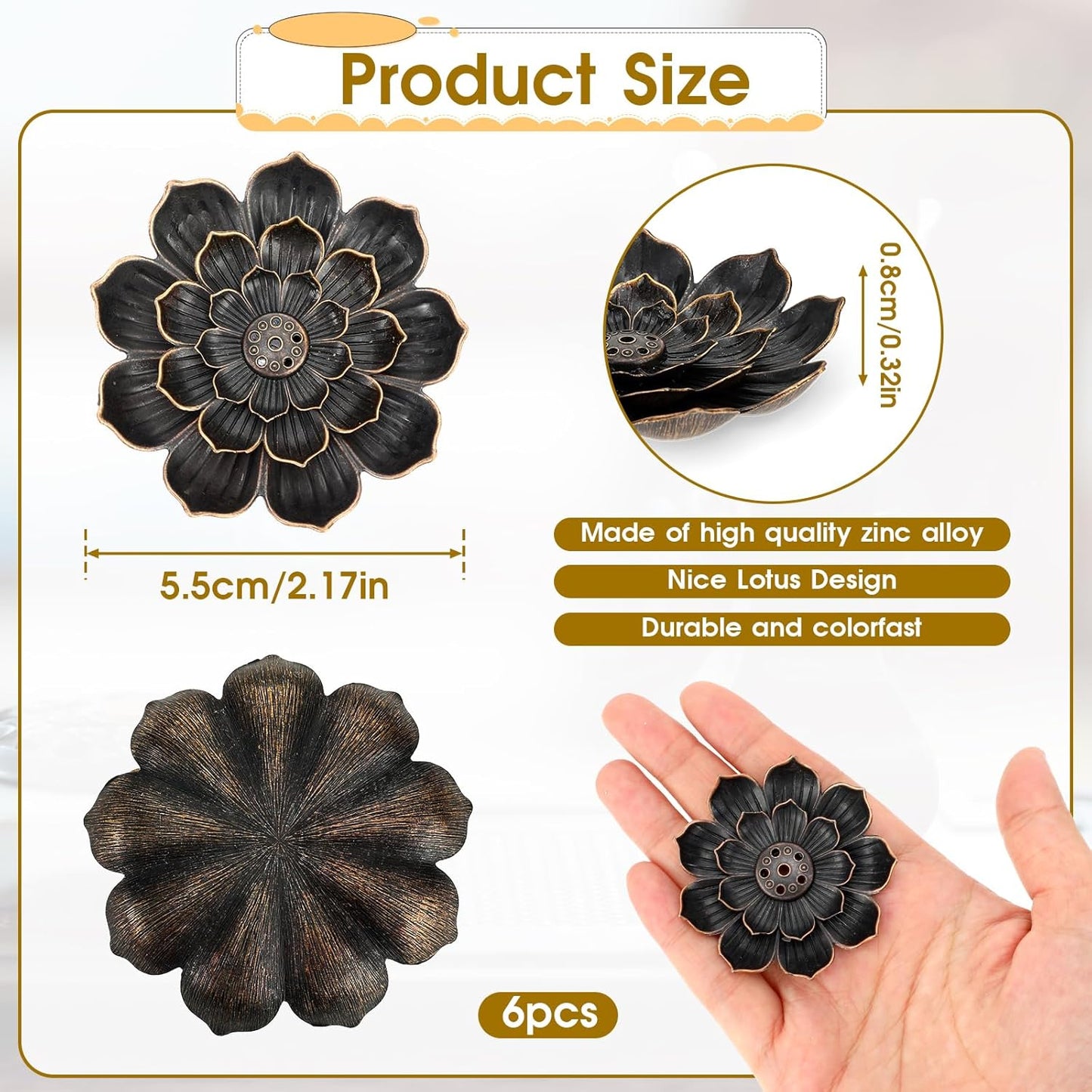 6 Pieces Incense Holder Lotus Incense Stick Holder Burner for Home Fragrance Yoga Sauna SPA Vintage Flower Shaped Multihole Holders for Stick