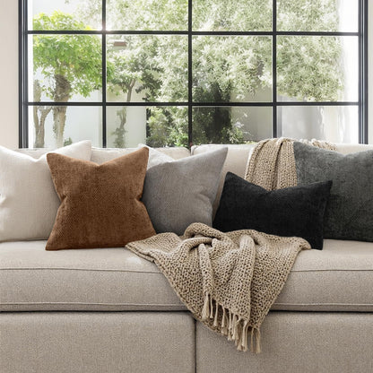 MIULEE Pack of 2 Couch Throw Pillow Covers 18x18 Inch Neutral Beige Modern Boho Accent Decorative Pillow Covers Soft Chenille Farmhouse Cushion Covers for Home Decor Bed Sofa Living Room