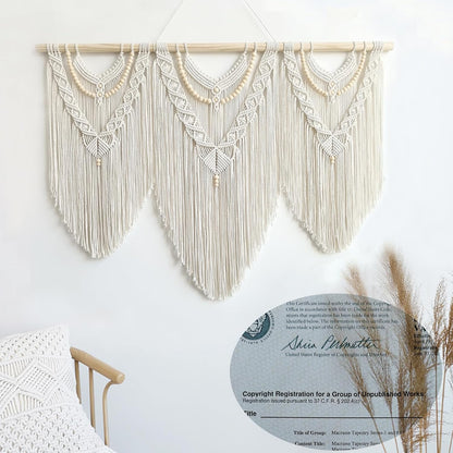 Achart Macrame Wall Hanging Large- Boho Wall Decor- large wall art- Wall Decor Living Room- Macrame Tapestry Boho Decor for Bedroom (Wooden Bead)