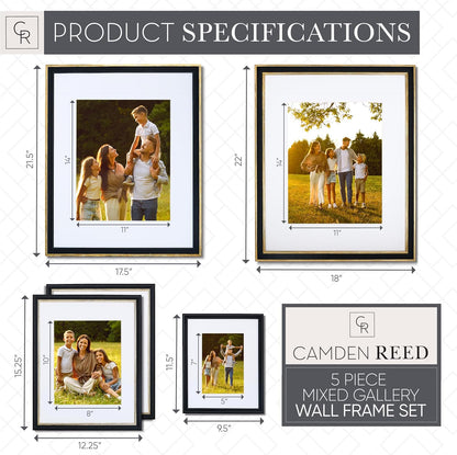 Camden Reed Mixed Gallery Wall Frame Set, (2) 16x20 Inch, (1) 11x14 Inch, and (2) 8x10 Inch, 9 Piece, Brass