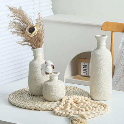 Ceramic Vase Set of 3 | Neutral Vase Home Decor with Handle | Pottery Modern Farmhouse Vases Pampas Grass Flower Vases for Home Decor Table Living Room Centerpieces Mantel Decor - Multicolor