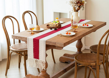 FEXIA Boho Table Runner for Thanksgiving Fall Christmas Home Decor with Tassels 72 Inches Long Pottery barn Furniture Farmhouse Rustic Macrame Burlap Table Decoration for Living Room (12x72 Inches)