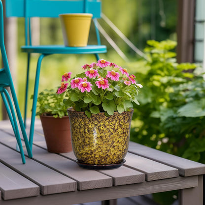 Ceramic Plant Pots - 12 Inch Pots for Plants Indoor Outdoor, Large Round Planter with Drainage Hole and Saucer, Modern Decorative Flower Pot, Home Garden Decor, House Warming Gifts, Blue