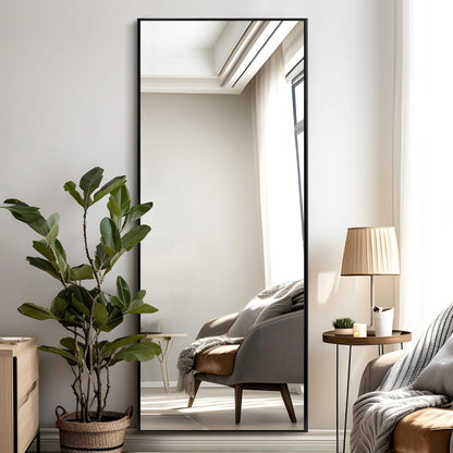 NicBex Full Length Mirror with Stand, 56"x19" Aluminum Alloy Frame Floor Mirror, Black, Shatter-Proof Glass - Free Standing, Leaning Against Wall or Wall-Mounted, for Bedroom Living Room Dressing Room