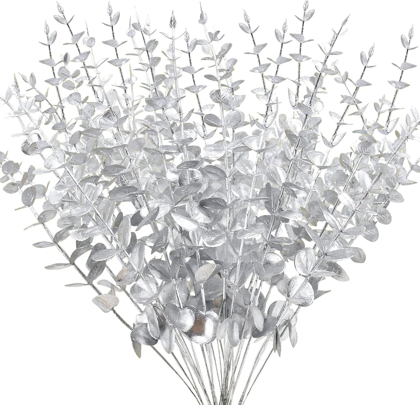 FEQO 36 Pcs Artificial Eucalyptus Stems Dark Brown Leaves Faux Eucalyptus Stems Branches 15 inch for Wedding Bouquet Home Deco
