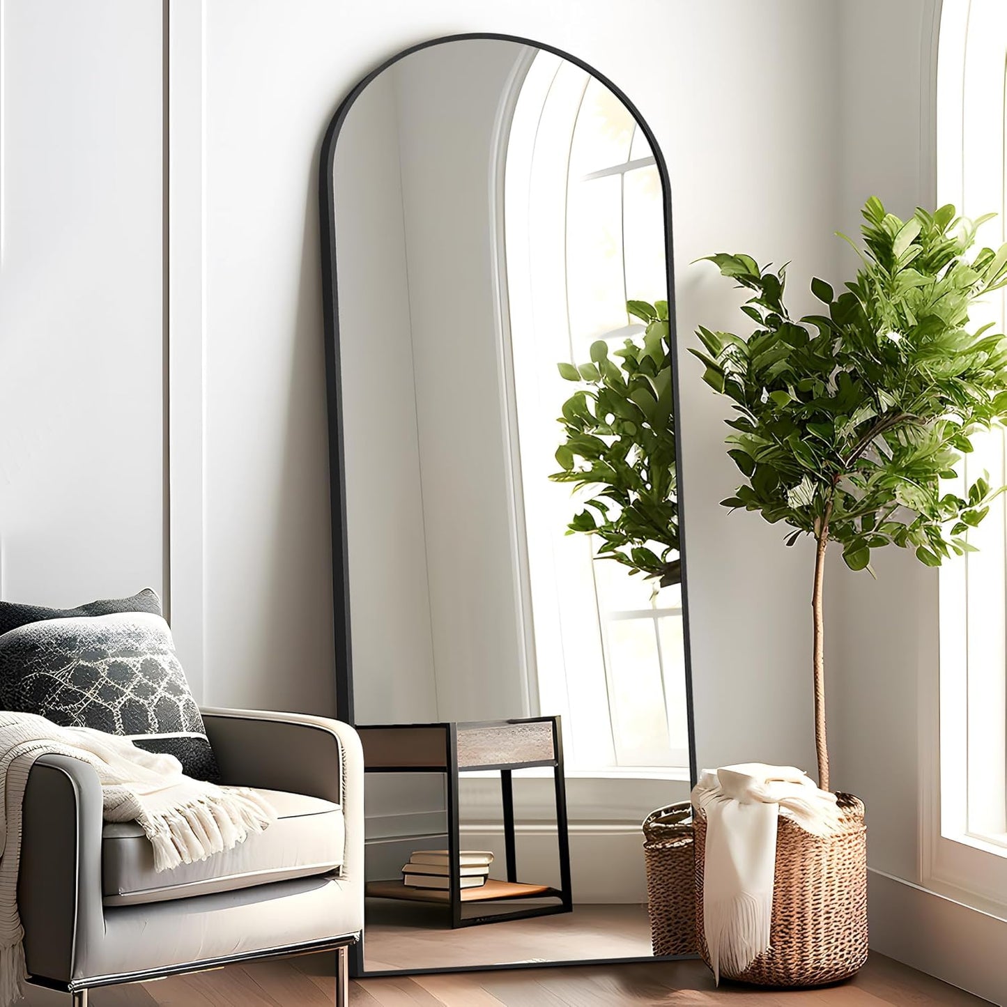 NicBex Full Length Mirror with Stand, 56"x19" Aluminum Alloy Frame Floor Mirror, Black, Shatter-Proof Glass - Free Standing, Leaning Against Wall or Wall-Mounted, for Bedroom Living Room Dressing Room