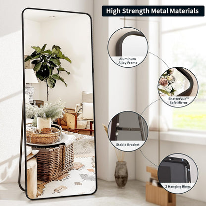 XRAMFY 56"x21" Floor Full Length Mirror Standing Full Body Rounded Corner Rectangle Mirrors with Stand Hanging Wall Mounted Leaning Bedroom Living Room Bedroom Cloakroom,Gold