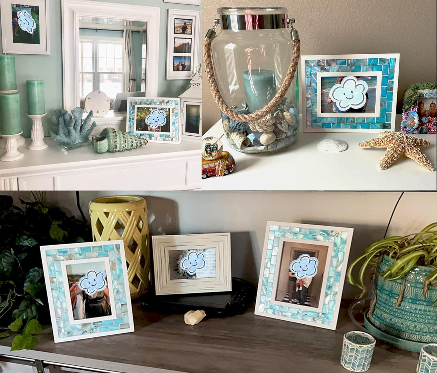 Silver Plate Picture Frame 5x7 Mother of Pearl 5 by 7 Photo Frame Mosaic Glass Tabletop Frame (Grey+ White,1pc)