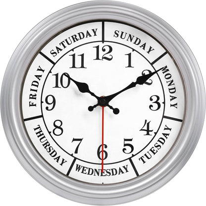 JENLYSTIME 12 Inch Indoor/Outdoor Retro Waterproof Wall Clock with Thermometer Silent Round Quartz Battery Operated Easy to Read Decorative for Kitchen Patio,Bathroom,Deck,Porch,Pool(Blue)