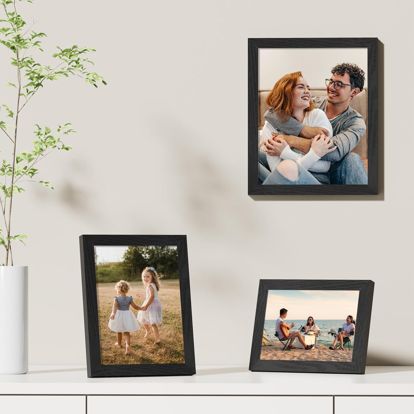 Vittanly 8x10 Picture Frames Set of 9, Shatter Resistant Plexiglass, Display 5x7 Pictures with Mat or 8x10 without Mat, Photo Frames for Wall or Tabletop, Engineered Wood, Black - Colors A