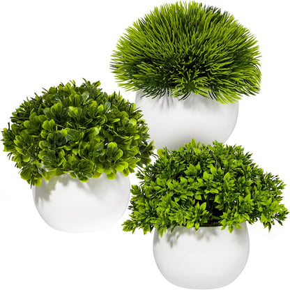Grand Verde Artificial Potted Plants Mini Faux Greenery in Small White Pots for Home Decor Indoor Office Table, 3-Pack