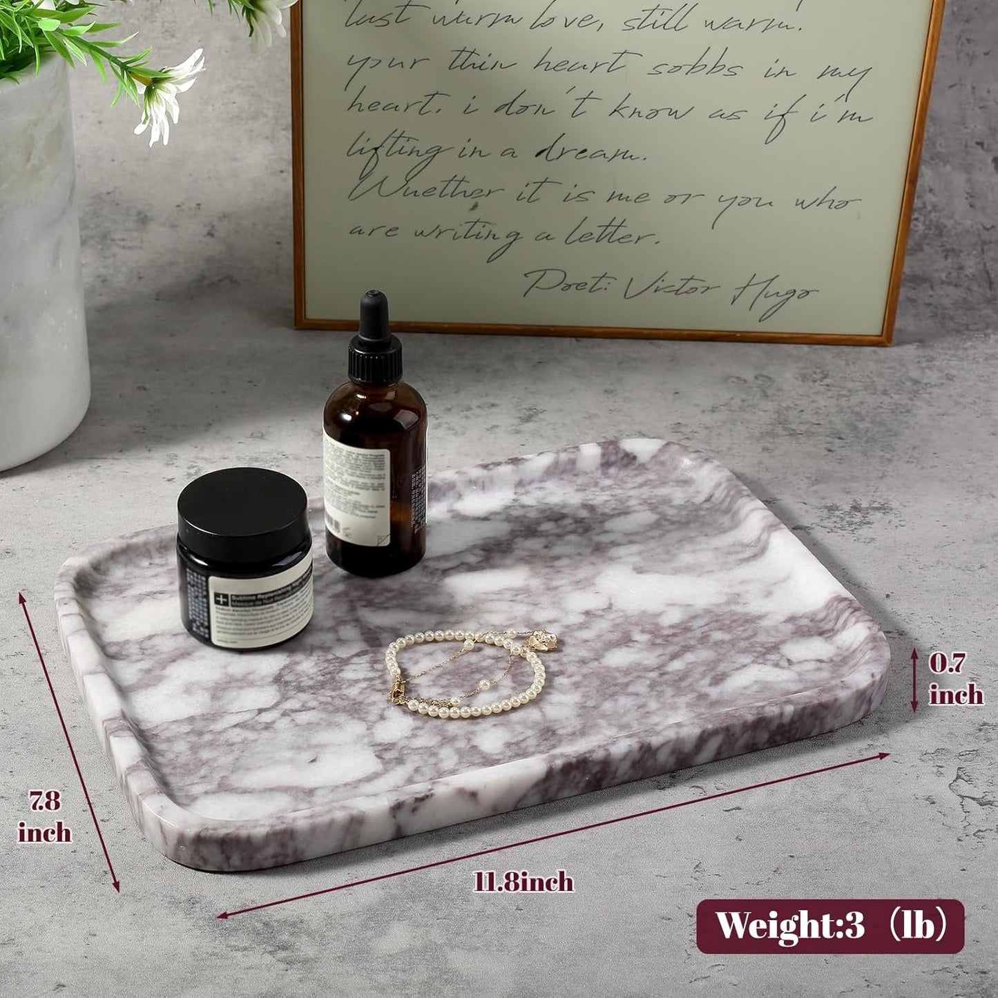 Marble Vanity Tray for Dresser Organizer, Travertine Bathroom Tray Countertop, Beige Decorative Serving Trays, Kitchen Sink Storage, Jewelry & Perfume Holder(Travertino Romano)
