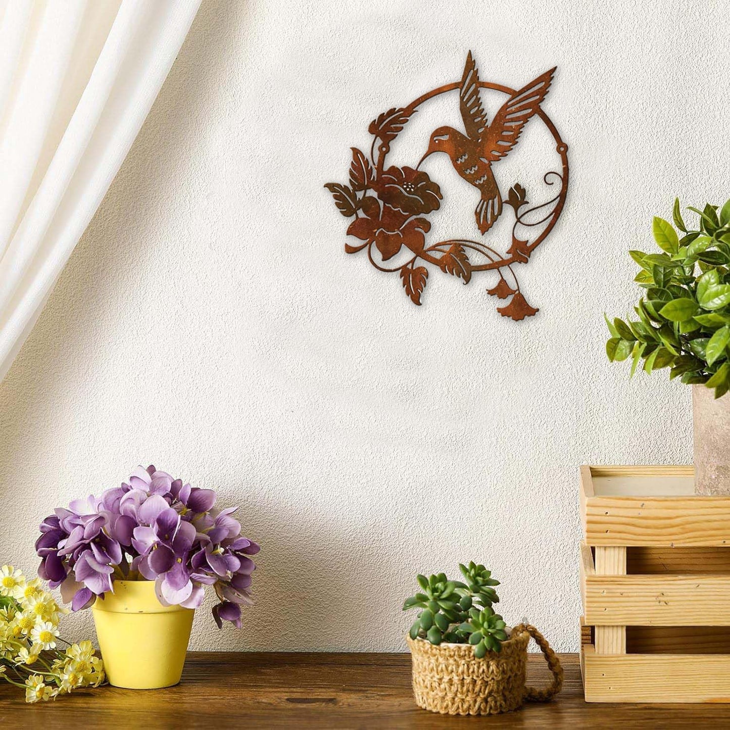 Zoihet Round Metal Bird Wall Art Decor - Hummingbird Wall Art Silhouette for your patio, garden, and fence Art Decor, Bird Wall Silhouette Indoor and Outdoor Hanging (Red)