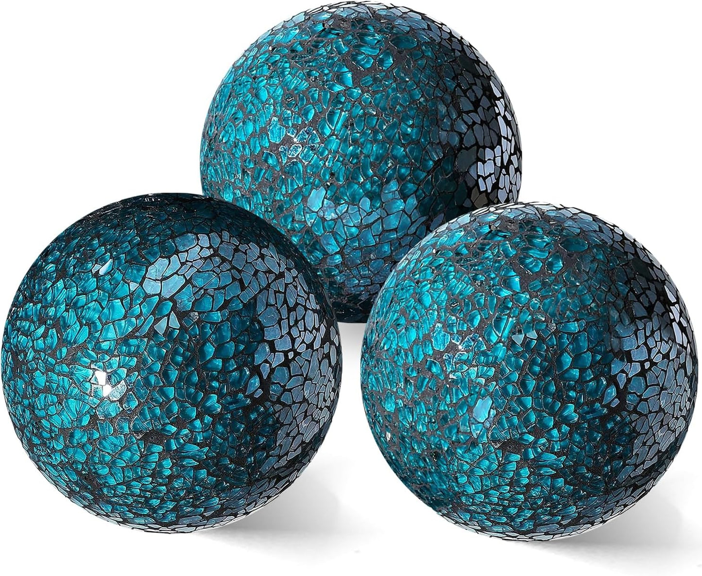 4in Decorative Mosaic Sphere Orbs Set of 3, Glass Balls for Whole Housewares,Wedding/Birthday,Bowls,Vases Dining Table Centerpieces(Silver,Black,Blue)