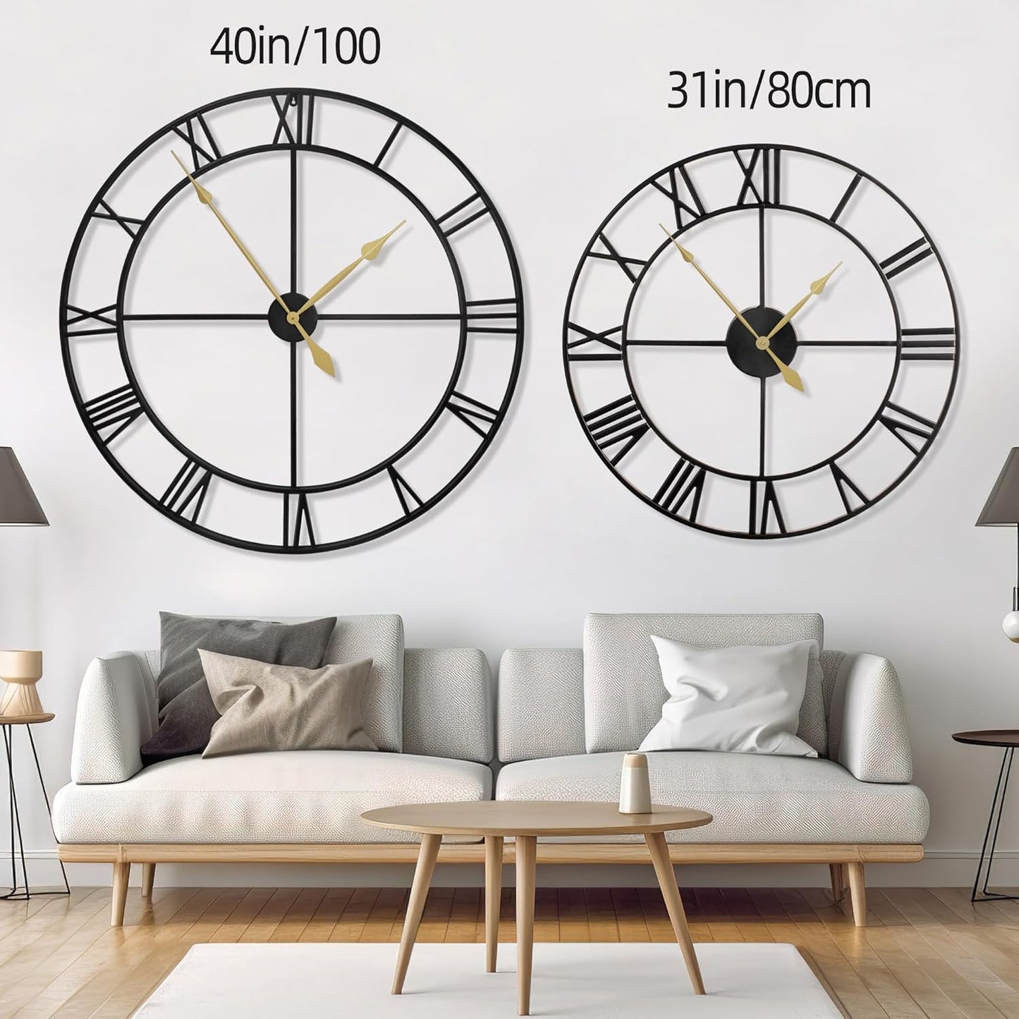 LEIKE 16" Large Wall Clocks Battery Operated, Round Modern Silent Non-Ticking Black Metal Wall Clock for Living Room Decor, Bedroom Kitchen (40cm Diameter, Black Roman Number)