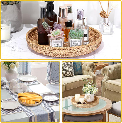 Hipiwe Small Key Basket Bowl for Entryway 7.6" Round Woven Wicker Basket Fruit Serving Tray Woven Basket Wall Decor Rattan Organizer Basket for Keys, Wallet,Whitewash