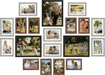upsimples 19 Pack Picture Frames Collage Wall Decor for Mounting or Tabletop Display, Photo Gallery Frame Set for Family, Multi Sizes Including 8x10, 5x7, 4x6, Brown