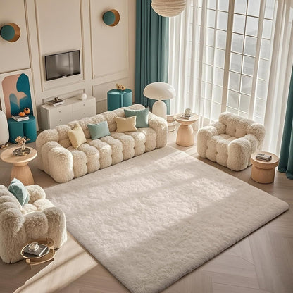 Ophanie Round Rugs 5Ft Ivory Circle Area Rug, Nursery Room Decor, Christmas Aesthetic Bedroom Home Circular Carpet 5 Foot, Fluffy Fuzzy Shag Plush Cream Living Room Rugs for Kids Boys Girls Teen Baby